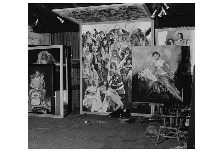 'The Deposition' in the studio showing the upper panel. (Photo: Dominic Burd, 1991)